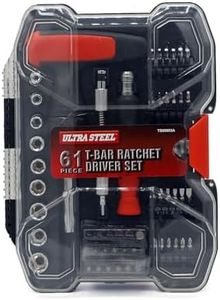 Ultra Steel 61-Piece T-Bar Ratchet Driver Set with Quick Change, Flexible Tube, CR-V Bits, Sockets, Storage Case