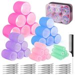 BELICOO 60 PCS Hair Rollers with Clips, 5 Sizes(60/48/36/25/15mm) Velcro Rollers with 28 Metal Clips, Perfect for Long Medium Short Thick Hair (Multicolor)
