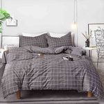 Nanko King Duvet Cover Set Grid, 104x90 Soft Bedding Cover, Luxury Lightweight Microfiber 3pc Set (1 Cover 2 Pillowcase) with Zip, Tie - Modern Style Bed Quilt Bed Cover for Men Women, Gray Plaid