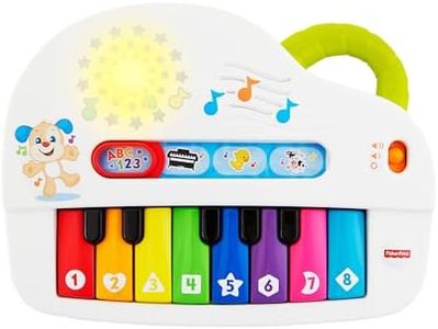 Fisher-Price Silly Sounds Light-Up Piano - UK English Edition, take-along toy piano with lights, real music notes and learning songs for baby and toddlers, GFK04
