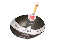 School of Wok - 13"/33cm Pre-Seasoned Carbon Steel Round Bottom Wok with Bamboo Handle