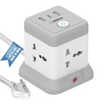 EMBOX Cube Extension Board with USB Type C (2.4 A) (QC 3.0) | 2500W Heavy Duty Extension Board with Switches | Extension Cord with Universal Sockets Safety Shutter & Overload Protector, 2 Meter