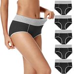 POKARLA Women's Soft Cotton Briefs Underwear Breathable High Waisted Full Coverage Ladies Panties 5-Pack Black(Medium)