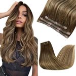 Sunny One Piece Ombre Hair Extensions Brown Blonde Human Hair Clip in One Piece Hair Extensions Dark Brown Balayage Caramel Blonde One Piece Real Hair Extensions with Clip ins 70g 18inch