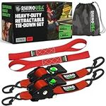 Rhino USA Retractable Ratchet Tie Down Straps (2PK) - 1,360kg Guaranteed Max Break Strength, Includes (2) Ultimate 5 cm x 3 m Autoretract Tie Downs with Padded Handles - Red