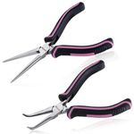 LEONTOOL 2PCS Mini Needle Nose Pliers Set Small Long Nose Pliers and Bent Nose Pliers Jewelry Pliers for Jewelry Making, Extra Long Needle Nose Pliers for Wire Wrapping Object Gripping with Soft Grip