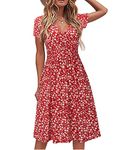 STYLEWORD Women's Summer Dress Short Sleeve V-Neck Sundress Floral Wrap Waist Casual Dress with Pockets (floral19,Large)