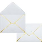 5x7 Envelopes for Invitations with Gold Border, 50 Pack A7 Envelopes with V-Flap, Self Seal Greeting Card Gift Card Envelopes Invitation Envelopes for Wedding, Graduation, Baby Shower, Party (White)