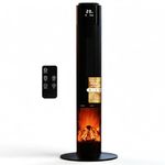 MONHOUSE Oscillating Tower Fan Heater with Fireplace 33 inches - Portable PTC Ceramic Electric Heater with LCD Display, Remote Control, Overheat Protection and Safety tip-over Switch - Black
