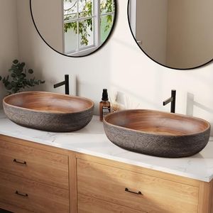 Homary Bathroom Vessel Sink, 23.23" Oval Bowl Sink Retro Ceramic Washbasin Above Counter for Bathroom,Without Pop-up Drain, Pack of 2