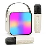 Mini Karaoke Machine with 2 Wireless Microphones for Kids Adults, Beedove Portable Bluetooth Speaker with Colorful Lights & Voice Changing Effects, Kids Toys Gift for for Families Birthday Party