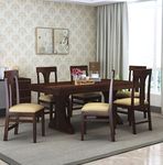 WOODSTAGE Sheesham Wood 6 Seater Dining Table with Cushioned Chairs for Living Room Wooden Dining Room Set for Home (Walnut Finish)