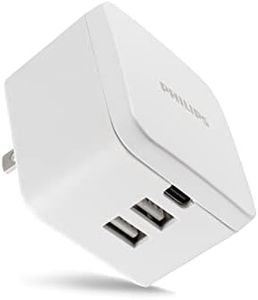 Philips 32W USB Wall Charger, Includes 2 USB-A Ports (12W) and 1 USB-C Port (20W), Built-in Foldable Plug, USB Certified, White, DLP1032Q/37