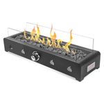 Onlyfire Rectangular Tabletop Gas Fire Pit, 6.5KW Outdoor Gas Heater with Lava Rocks & Glass Wind Guard, Propane Fire Pit for Patio, Backyard and Outdoor