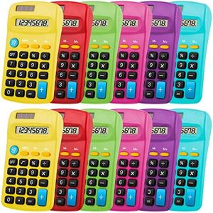 12 Pieces Pocket Size Calculator 8 Digit Display Basic Calculator Solar Battery Dual Power Mini Calculator for Desktop Home Office School Students Kids, 6 Colors