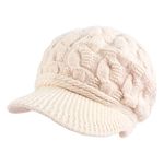 PESAAT Twist Women Visor Hat Warm Fleece Lined Beret Hats Winter Knit Hats for Women (Beige)