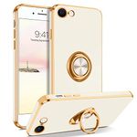 BENTOBEN for iPhone SE Case 2022/2020, for iPhone 8 Case, for iPhone 7 Case Ring Holder Edge Plating Soft Silicone TPU Bumper Shockproof Protective Case for iPhone SE/iPhone 7/ iPhone 8, White