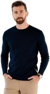 gyprprer Men’s 100% Merino Wool Base Layer Top – 15.5 Micron Ultrafine, 180g Lightweight Long Sleeve Shirt, Breathable Moisture Wicking Thermal Undershirt for Hiking Running Outdoor Navy BlueM