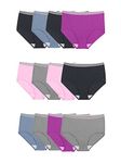 Fruit of the Loom Women's Eversoft Cotton Brief Underwear, Tag Free & Breathable, Brief - Cotton Blend - 12 Pack - Grey/Pink/Blue, 8