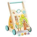 Navaris Wooden Baby Walker - Baby Push Along Walker for Stable Walking with Multiple Built-in Toys & Mini Horn - Robust and Easy Assembly