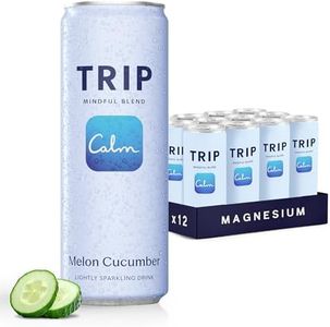 TRIP Lightly Sparkling Adaptogen Drink, Non Alcoholic Drink with Magnesium, Ashwagandha, Lions Mane & L Theanine, No Added Sugar Mocktail, Vegan, Melon Cucumber, 12 Oz, 12Pk