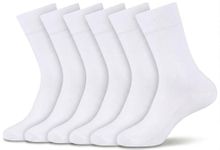 ZRWASKA® Diabetic Socks For Men Wide Elastic Cotton Neuropathy Loose Top Soft Grip Oedema Friendly Swollen Feet Legs non elastic socks Size UK 6-11 (6 Pairs - White)