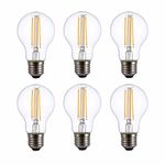 TEKLED® A60 Filament Vintage LED Bulbs | E27 Edison Screw | Energy Saving 6.5W Light Bulb 60W Equivalent | NONDIMMABLE Clear 2700K 806LM | 6-Pack | Warm White