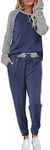 Ekouaer Women's Pajama Set Long Sleeve PJs 2 Piece Outfit Pullover Sleepwear Sweatshirt and Long Pants With Pockets, Deep Blue, Small