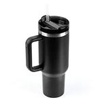 XSUPER 40oz Tumbler with Handle and Straw Lid, Stainless Steel Vacuum Insulated Travel Mug Water Bottle Cup for Water, Iced Tea or Coffee, Smoothie and More (Black)