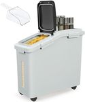 GOOBED Large Ingredient Storage Bins, 11.4-Gallon Flour Rice Food Storage Containers Bins with Wheels, Airtight Lid, and Scoop for Flour, Rice, Grain, Sugar, Pet Food, Gray