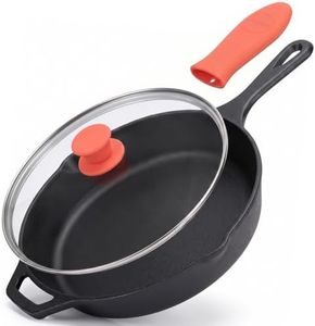 NutriChef 12 Inch (31 cm) Pre-Seasoned Cast Iron Skillet with Lid – Heavy Duty Frypan for All Cooktops