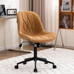 YOUNIKE Office Chair Desk Chair, Saffron Tan Comfy Home Office Desk Chairs with Wheels, Modern Swivel Armless Desk Chair Cute, Small Faux Leather Padded Computer Chairs, Loads up to 300LBS Task Chair