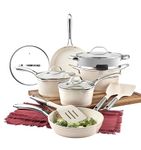 GOTHAM STEEL Hammered 15 Pc Ceramic Pots and Pans Set Non Stick, Kitchen Cookware Sets, Pot and Pan Set, Ceramic Cookware Set Non Toxic, Non Stick Pots and Pan Set Dishwasher Safe, Cream White