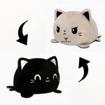 Storescent Reversible Cat Soft Toys for Kids, Cat Stuffed Animal Plush Soft Toys for Boys and Girls | Cat Plushie Toy (Happy Black/Angry Grey)