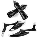 Pair of Custom Blade Side Rearview Mirrors + Black Spike Hand Grip 1" Handlebar with Throttle Kit Touring Street Motorcycle Bike