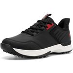 FitVille Wide Mens Golf Shoes Waterproof Spiked Golf Shoes for Men with Arch Support, Slip Resistant, 6 Non-Removable Cleats, Golf Course(Jet Black/Red, 10.5 X-Wide)