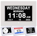 CAZOKASI Clock With Day And Date For Elderly Calendar Digital Alarm Options, Level 5 Auto Dimmable Display,Extra Large Impaired Vision（No Power adapter）