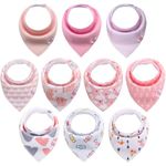 Newthinking 10 Pack Girl Dribble Bibs, Baby Bandana Bibs with Adjustable Snaps, 100% Cotton Baby Drool Bibs for 6-24 Months Newborn and Toddlers (Pink girl)