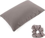 PILLOWY Ultra Silk Like Beauty Pillow Cover - Blend of 85% Nylon and 15% Spandex Means This Cover is Designed to Keep Hair Tangle Free and Helps Skin - Bonus Matching Hair Scrunchie, Stone Grey, King