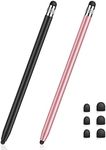 MEKO Stylus Pens for Touch Screens, Universal Tablet Pen Capacitive 2 in 1 Stylus for iPhone/iPad/pro/Mini/Air/Samsung/Tablet with 6 Replace Tips(Black+Rose Gold)