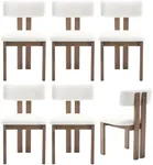 DM Furniture White Sherpa Dining Room Chairs Set of 6 Upholstered Midcentury Modern Kitchen Chairs with Distressed Wood Legs Open Back Side Chairs for Living Room/Restaurant/Lounge, White