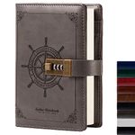 B6 Leather Journal with Lock, Three-Digit Password Diary with Combination Lock for Girls, Boys, Adult, 7.87 X 5.51 in