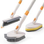 3 in 1 Shower Scrubber Cleaning Brush with 50'' Long Handle, FUUNSOO Tub & Tile Grout Brush Stiff Bristles Lock in Place Scrub Brush Head for Bathroom Kitchen Wall Floor Bathtub Sink Glass - Upgrade