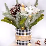 Small Table Top Christmas Tree with Lights, Mini Christmas Tree Decorations with Reindeer Pine Cones Berries Lamb Leaves Ornaments for Home Party Office Indoor Decorations 12Inch, Black & White Plaid