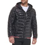 Calvin Klein Men's Hooded Super Shine Puffer Jacket, Black, Medium, Super Shine Black, Medium