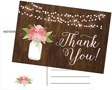 Hadley Designs - Modern Cute Flower Matte Blank Thank You Note Card Stationery For Wedding, Bridesmaid Bridal or Baby Shower, Teachers, Appreciation, Religious, Business - (4 x 6) - 50 Set