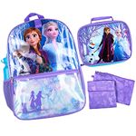 Bioworld Disney Frozen Anna Elsa Olaf Trust Your Journey 5 Piece Backpack Set Tote Bag (Blue/Purple, One Size), Blue/Purple, One Size, Backpack