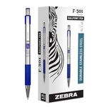 Zebra Pen F-301 Blue Ink Ballpoint Fine Point 0.7mm Stainless Steel Retractable Ballpoint 12-Pack – Easy-Glide Ink, Non-Slip Grip, Metal Clip, Refillable with F-Refill, Professional Design (27120)