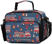 Fire Trucks Lunch Box for Boys Girls Insulated Lunch Bag Kids Cooler Tote Shoulder Strap Reusable School Picnic Travel Office