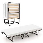 RELAX4LIFE Folding Bed with 10cm Memory Foam Mattress, Portable Metal Frame Guest Bed with Wheels, Mobile Single Sleeper Bed for Home Office Camping (White, 200 x 78 x 37cm)